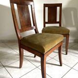 Pair of wooden chairs in green corduroy velvet in Directoire style.