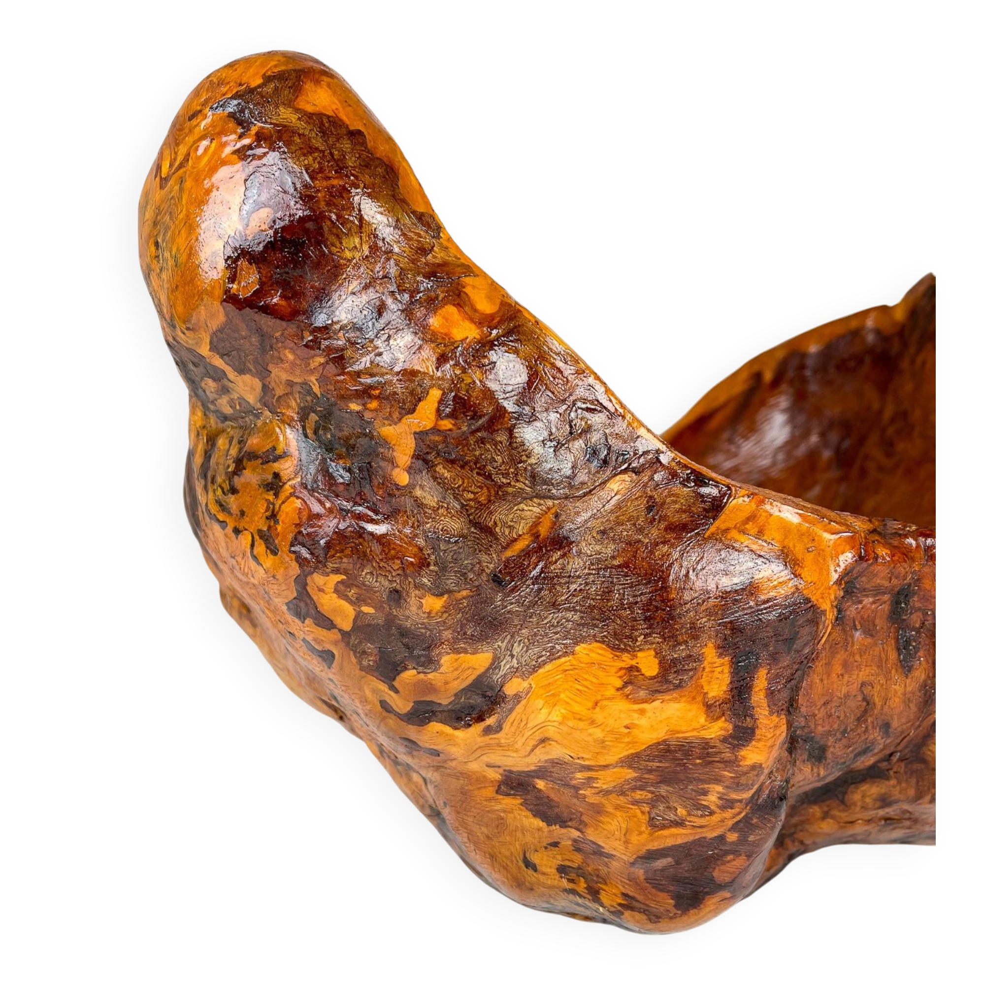 Exceptional large bowl in organic Swedish folk root, around 1960.