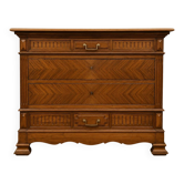 Commode de style Louis XVI en noyer et marbre, façade en chevrons