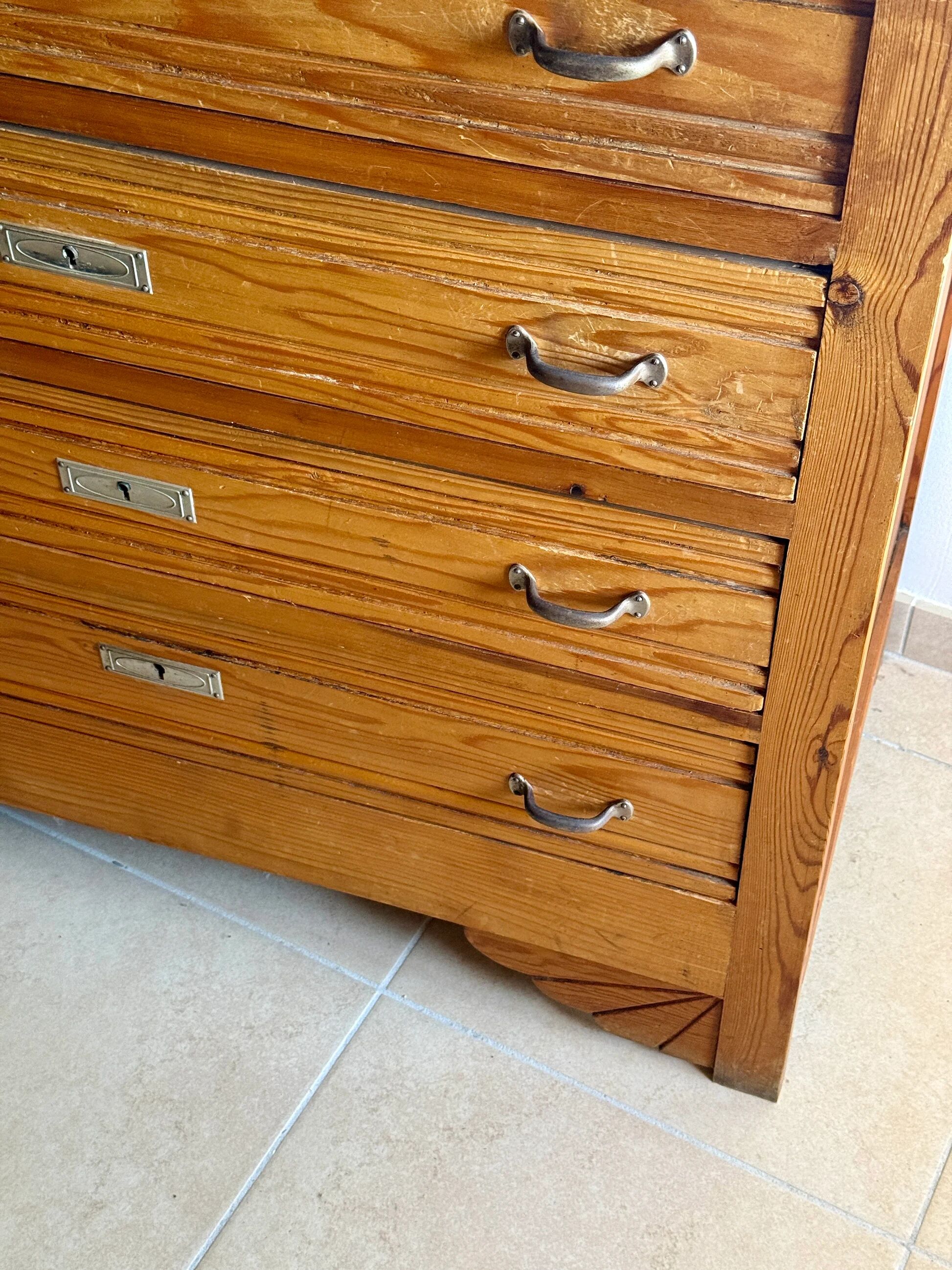 4-drawer chest in raw wood and chrome - art deco style