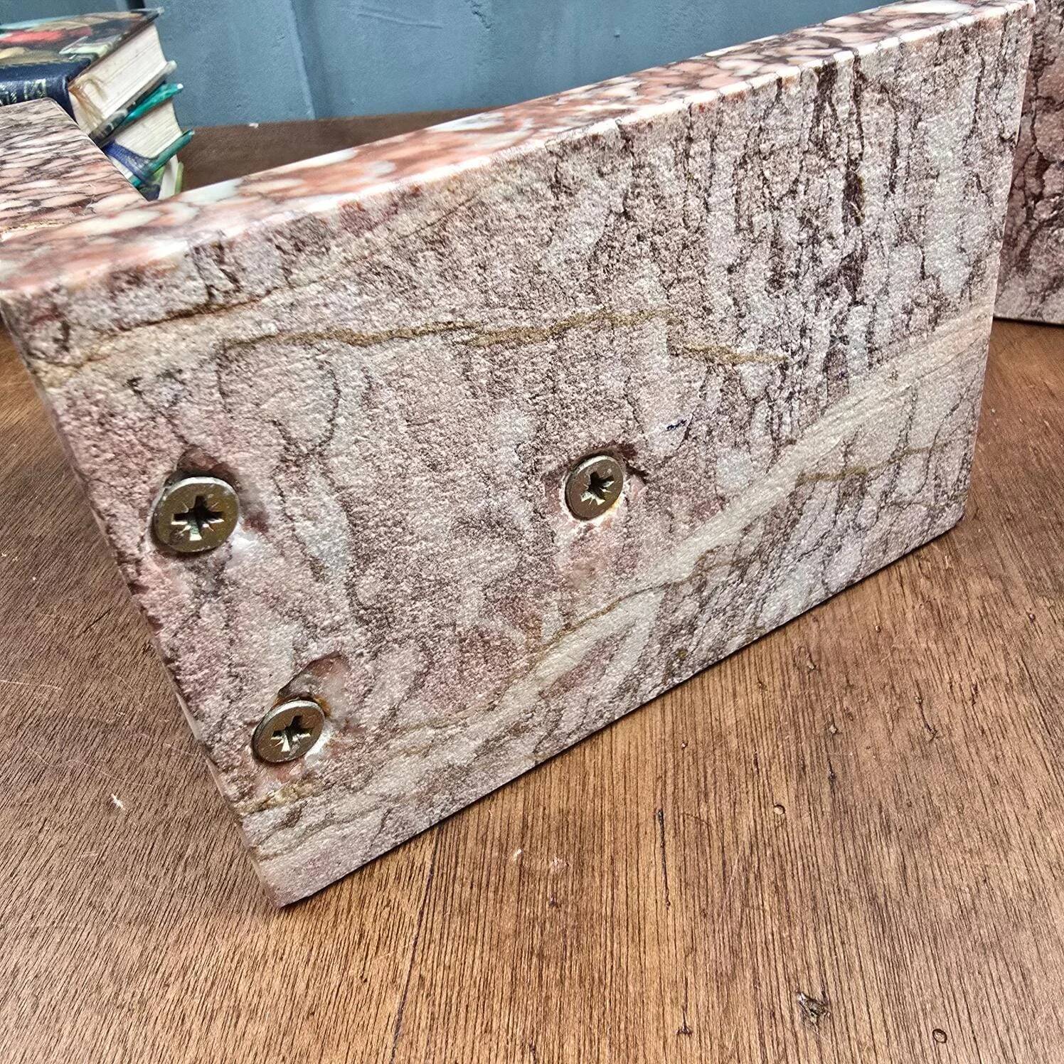 Antique pink marble bookends – Vintage Art Deco pair