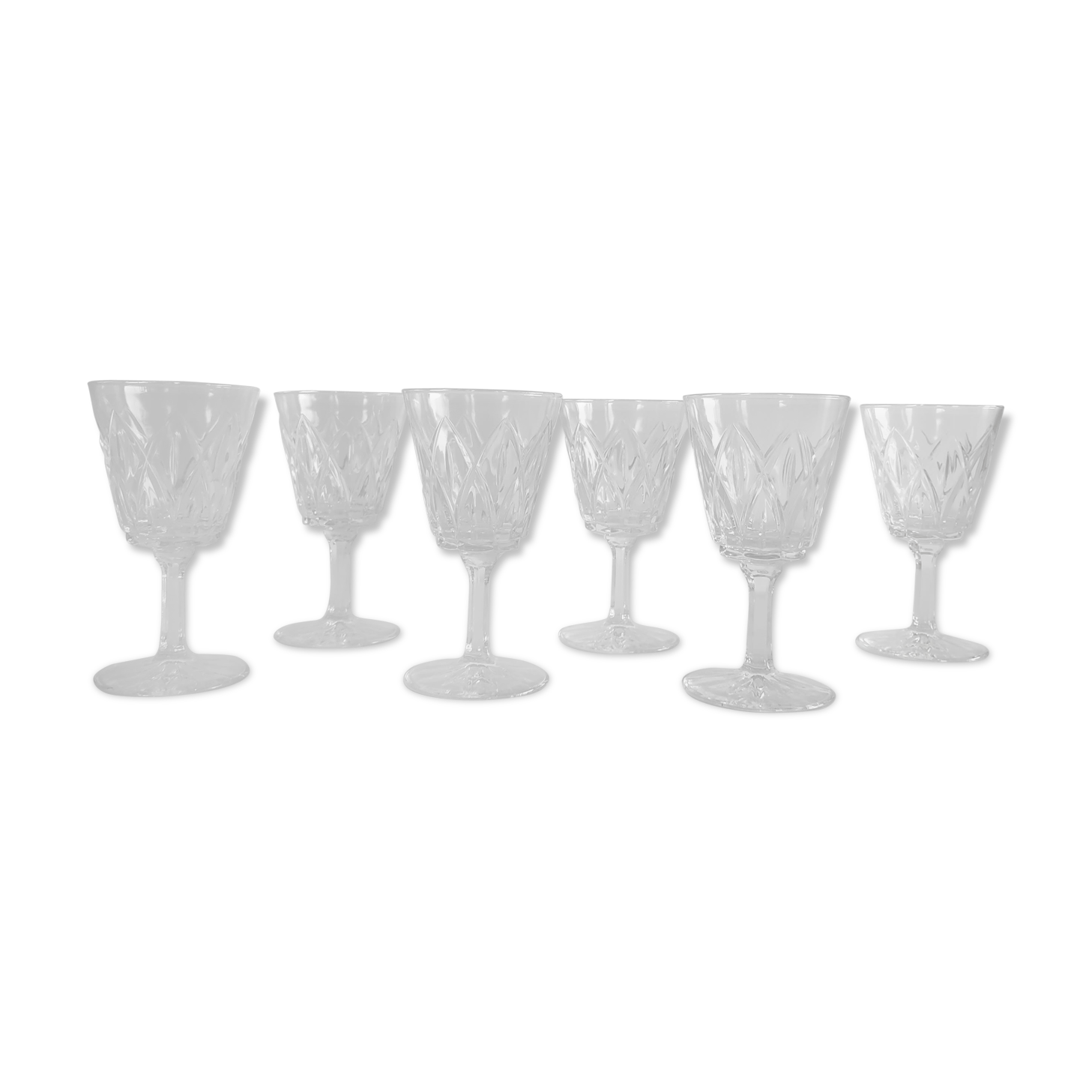 6 vintage molded glass foot glasses from the years 60