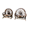 Pair of Double Benches with Wheel Decoration