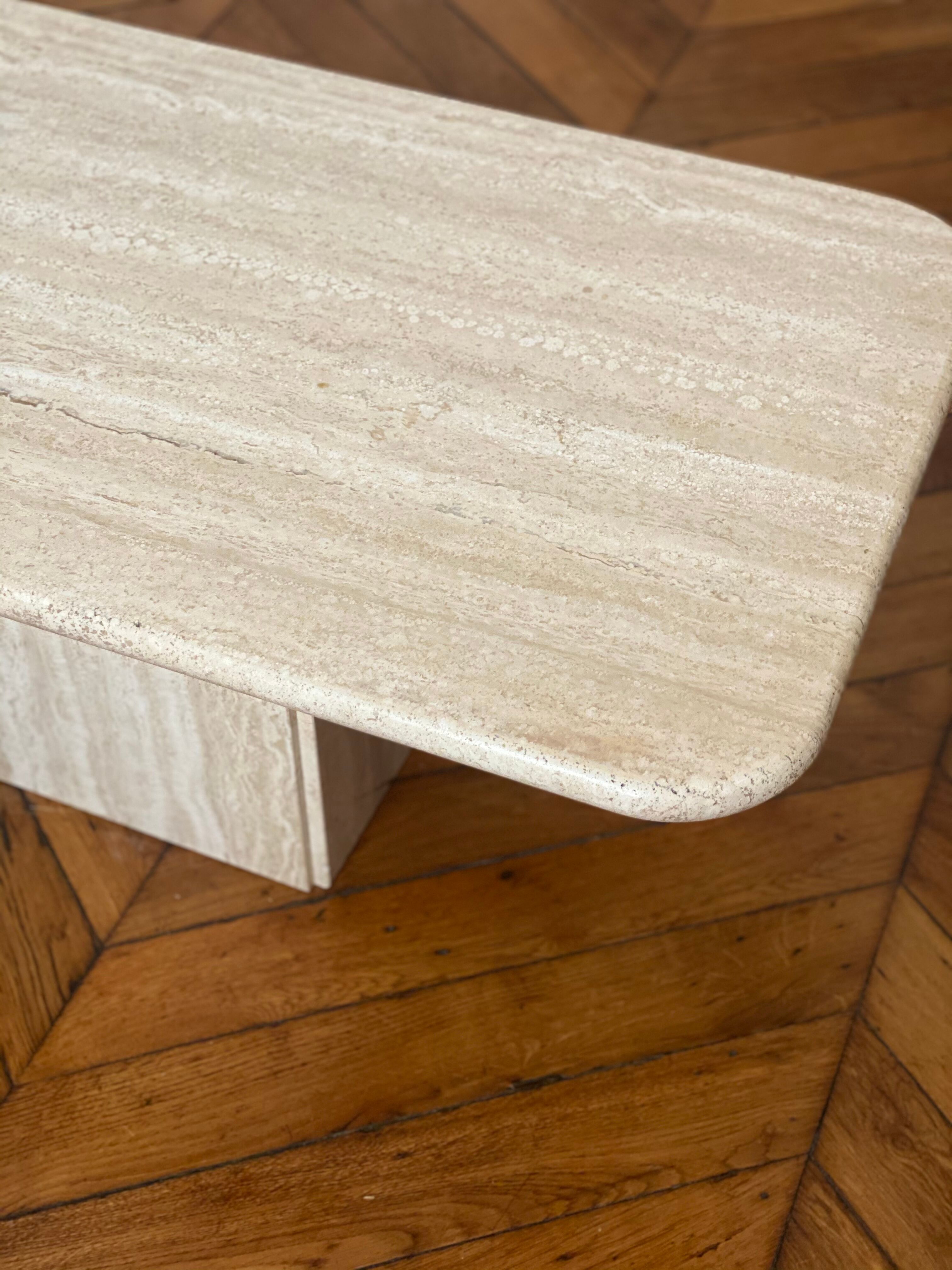 Minimalist design coffee table in unbleached travertine stone