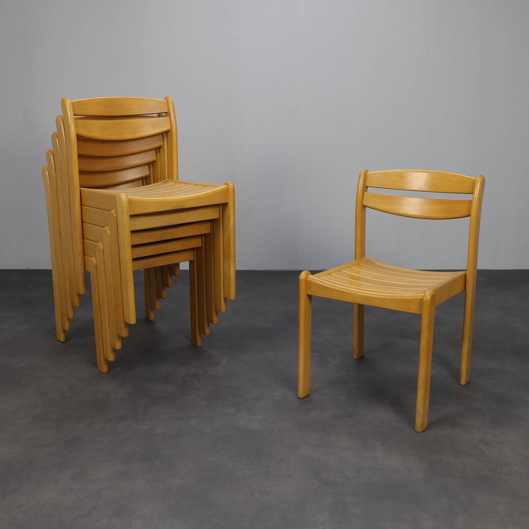 Set of 6 Solid Beech Dining Chairs by Casala, 1970s