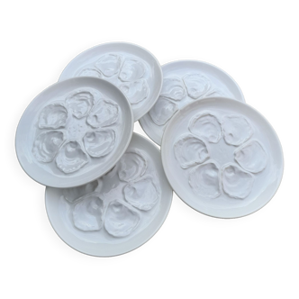 5 white oyster plates, St Amand faiencerie - vintage