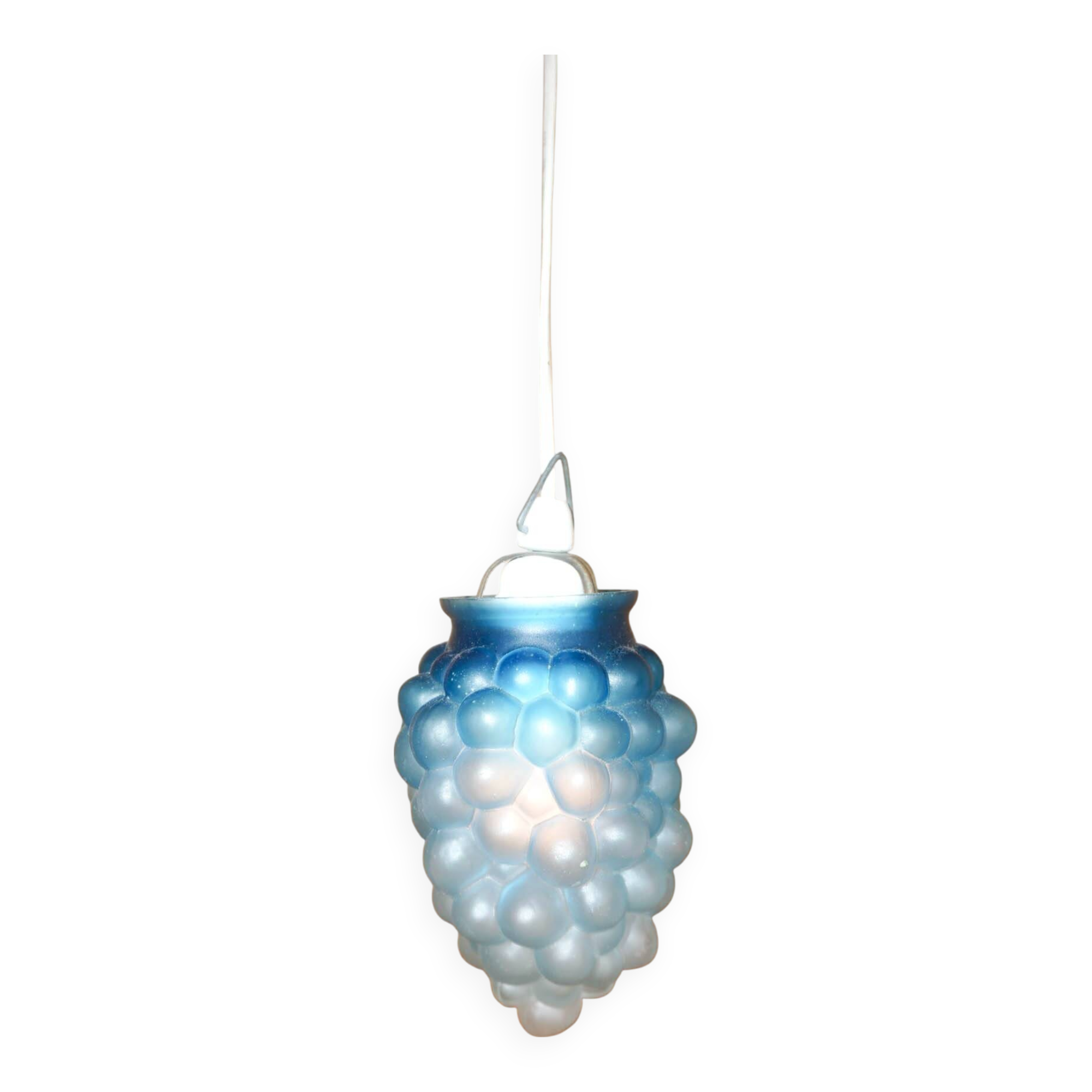 vintage blue glass grape pendant light * frosted ombre glass * mid-century