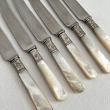 6 antique mother-of-pearl and silver-plated metal knives