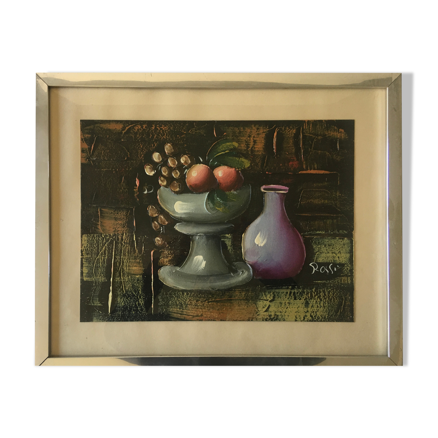 Still life oil on cardboard fruit compote