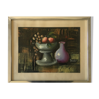 Still life oil on cardboard fruit compote