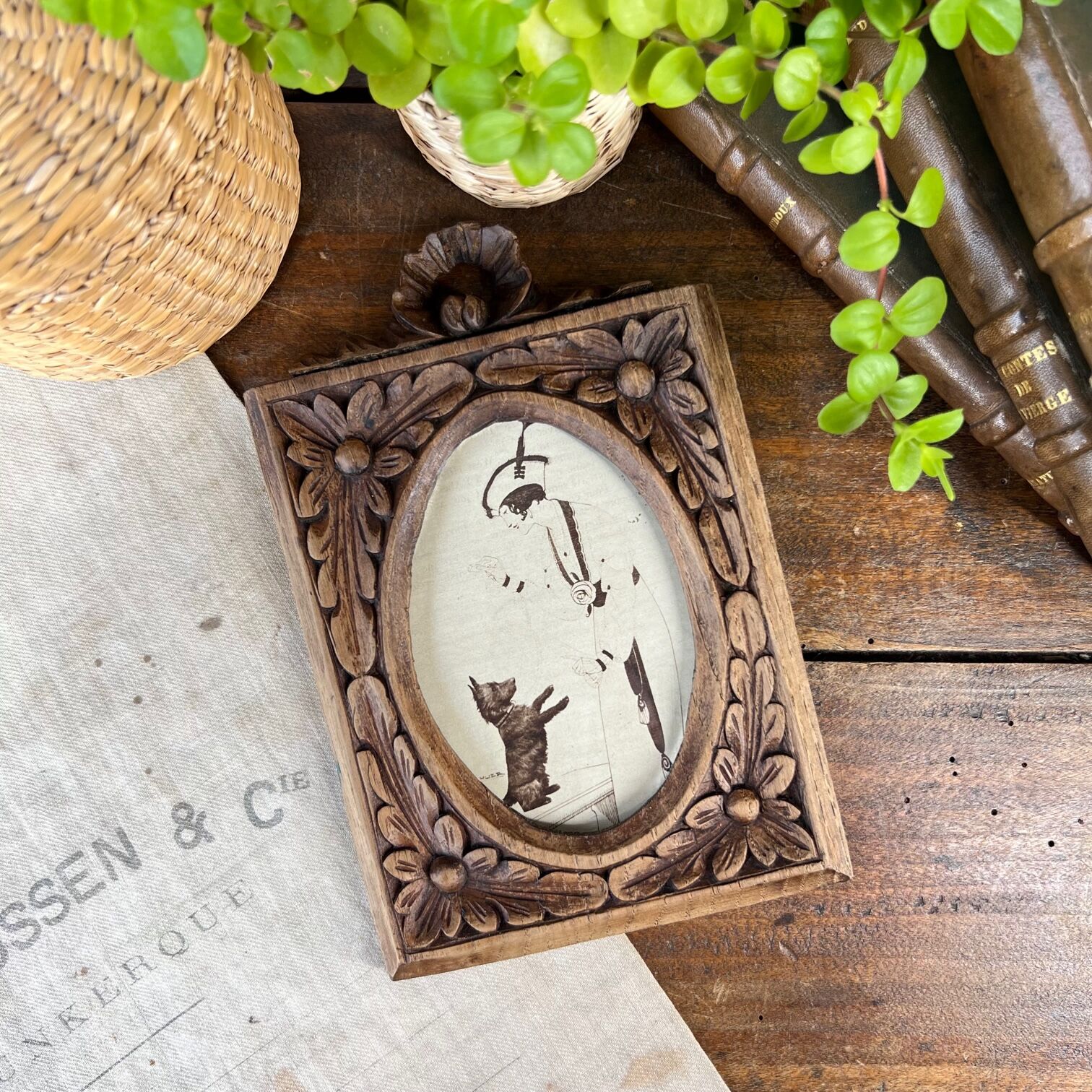 antique carved wooden photo frame