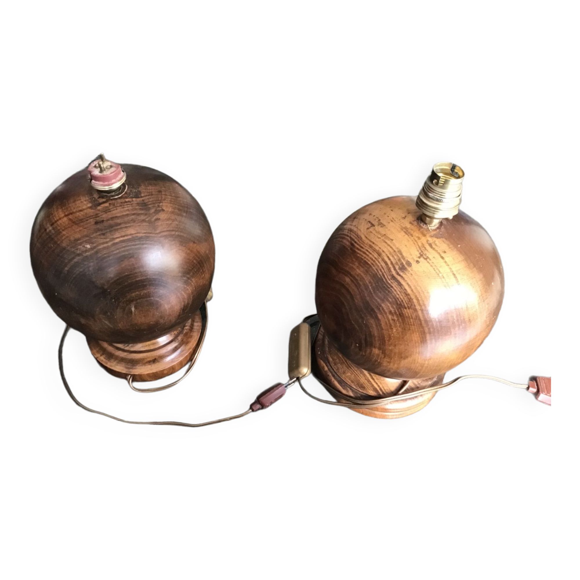 Pair of solid wood ball lamp bases