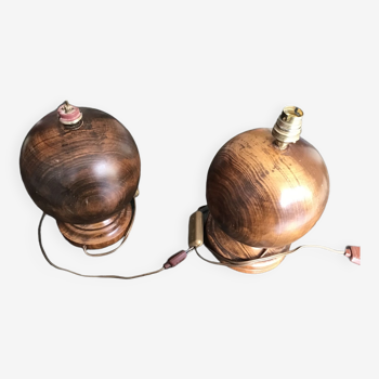 Paire de pieds de lampes boules en bois massif