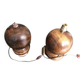 Pair of solid wood ball lamp bases