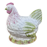 Superb terrine in zoomorphic barbotine of a Caugant hen.