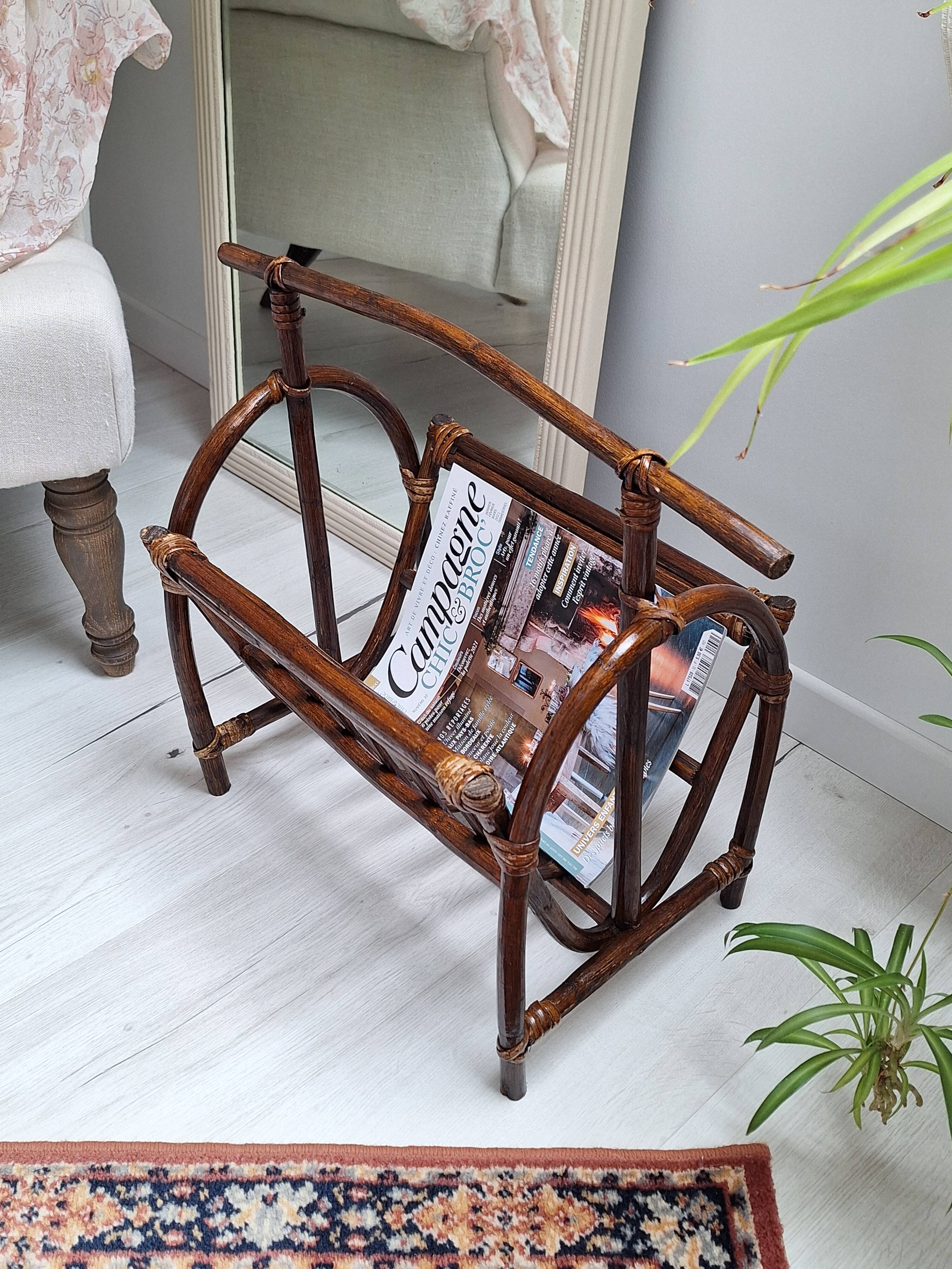 1970s rattan magazine rack