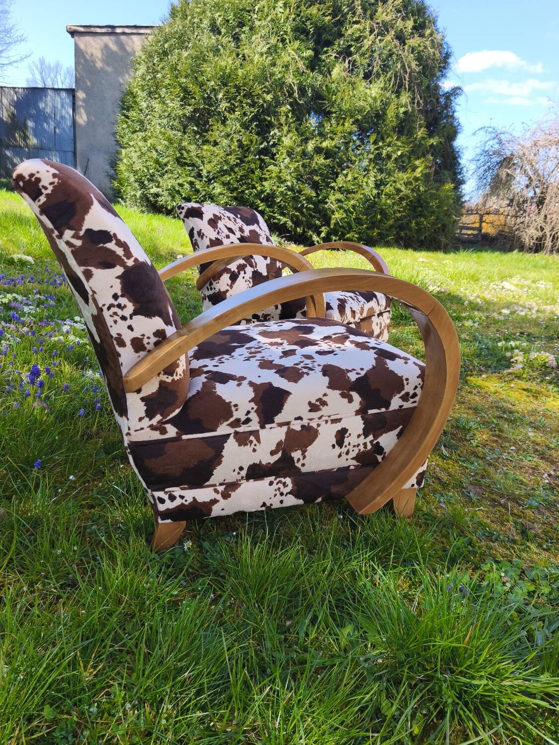 Pair of Art Deco cowhide armchairs