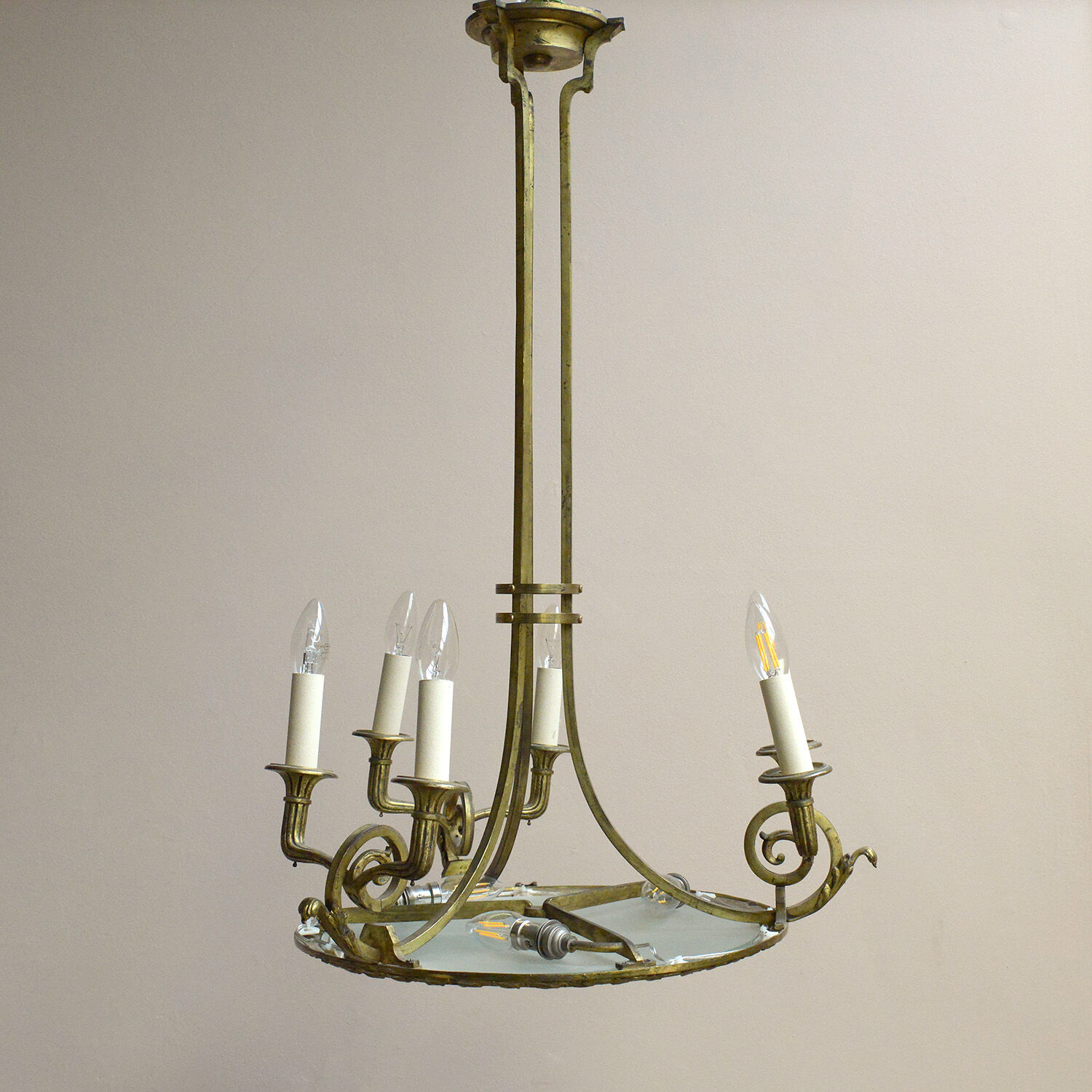 Antique gilded bronze empire chandelier original professionally rewired light