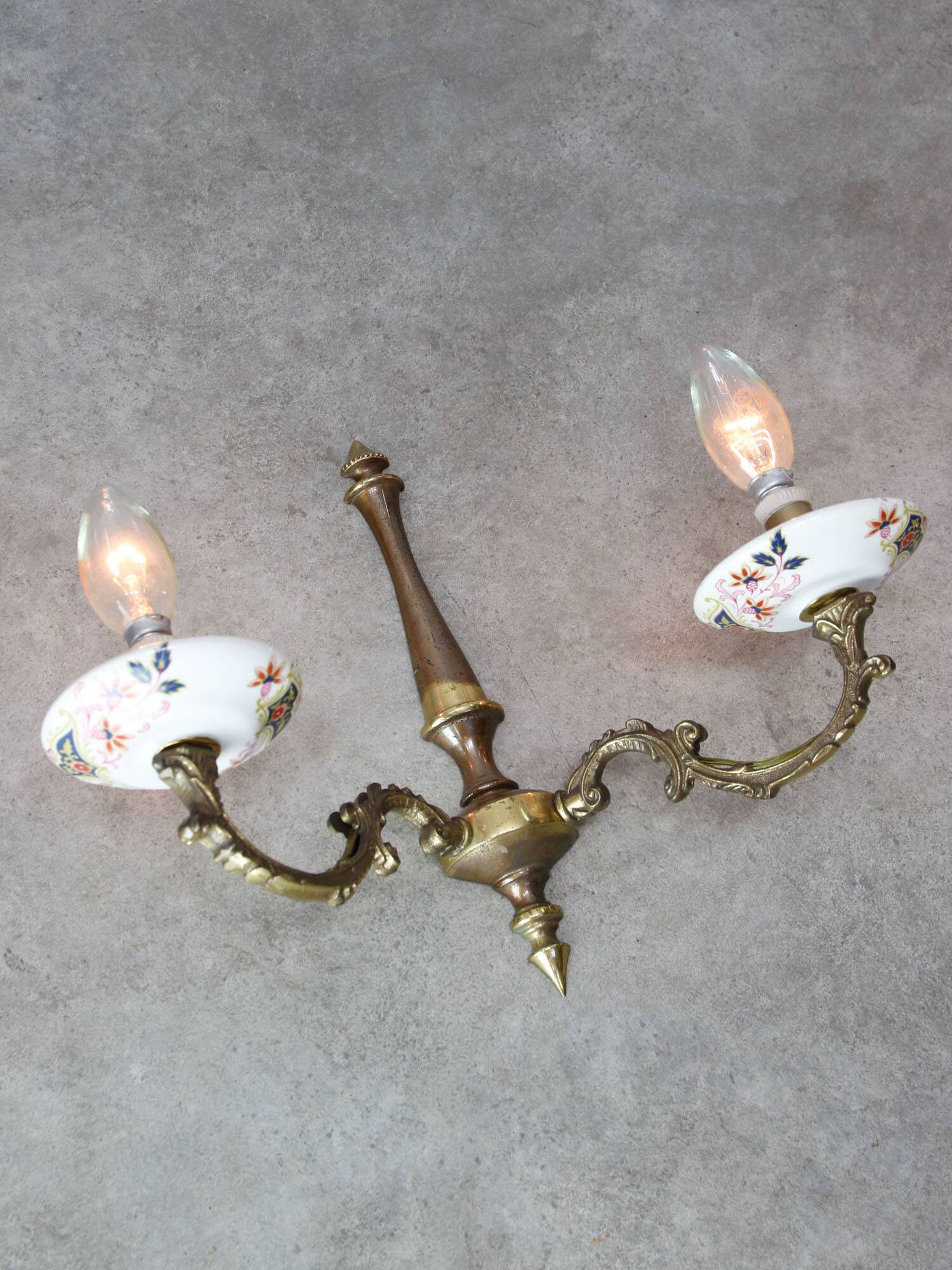 Mid-Century Italian Brass and Ceramic Sconce, set of 2