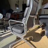 Eames soft pad chair in black leather, Herman Miller edition.