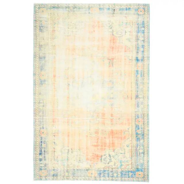 1970s Vintage Turkish Oushak Handmade Wool Cotton Orange Area Rug  193x302