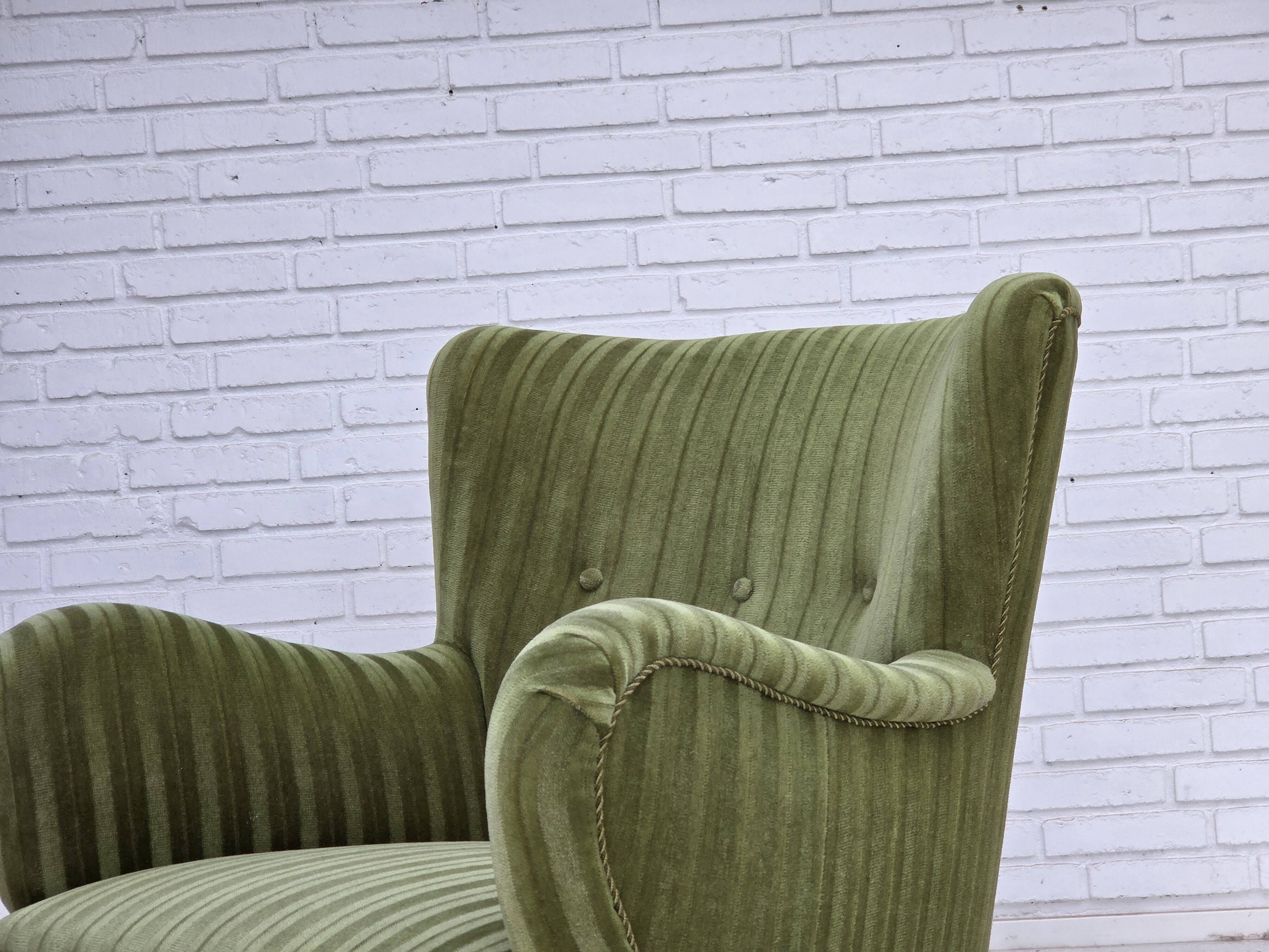 1960s, Danish armchair, original green furniture velour.