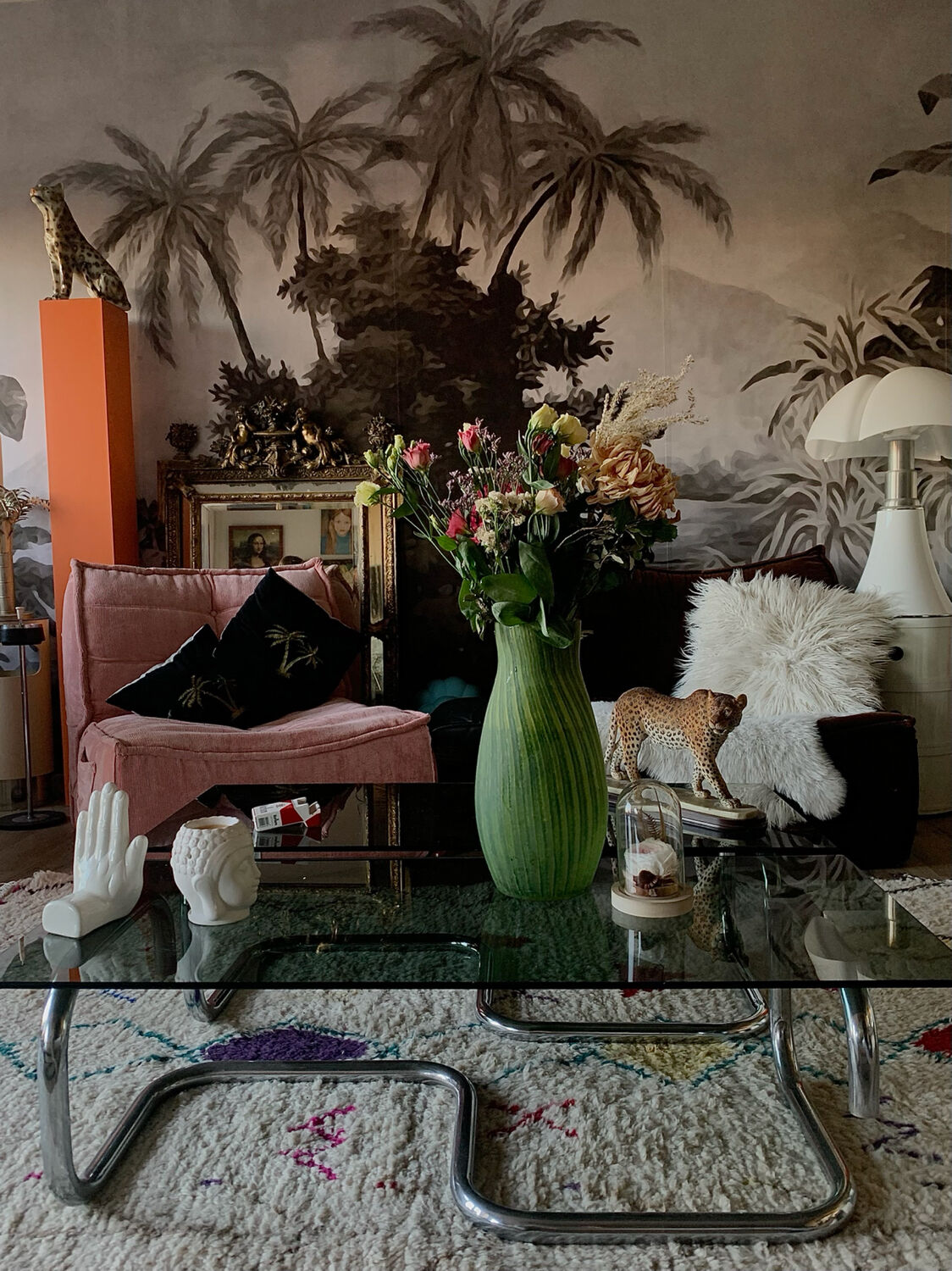 Coffee table chrome and smoked glass