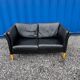 Danish vintage 2 seater black leather sofa 1970s