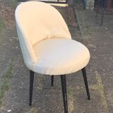 Vintage 1950s white satin armchair with compass legs