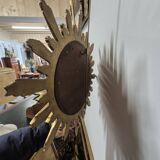 Miroir de sorcière forme soleil doré vintage 1970