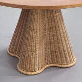 Italian design round table in wood and rattan