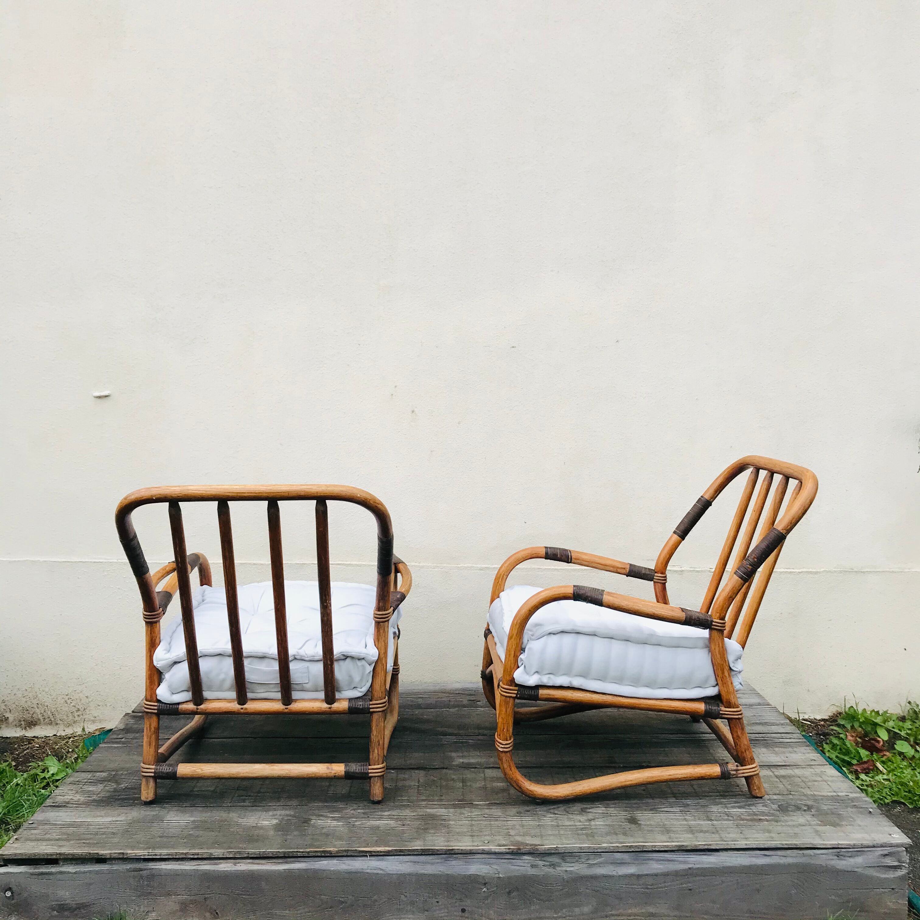 Pair of vintage bamboo armchairs 1970