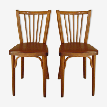 Paire de chaises bistrot baumann des années skai brun