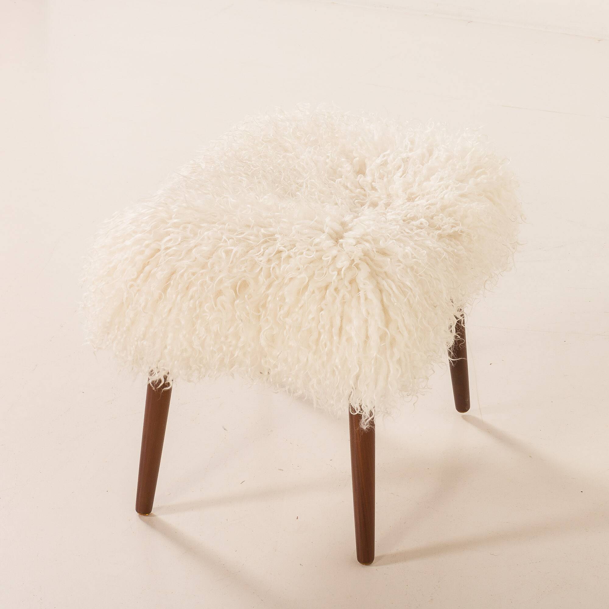 Danish mid century footstool in longhair sheepskin, 1960s