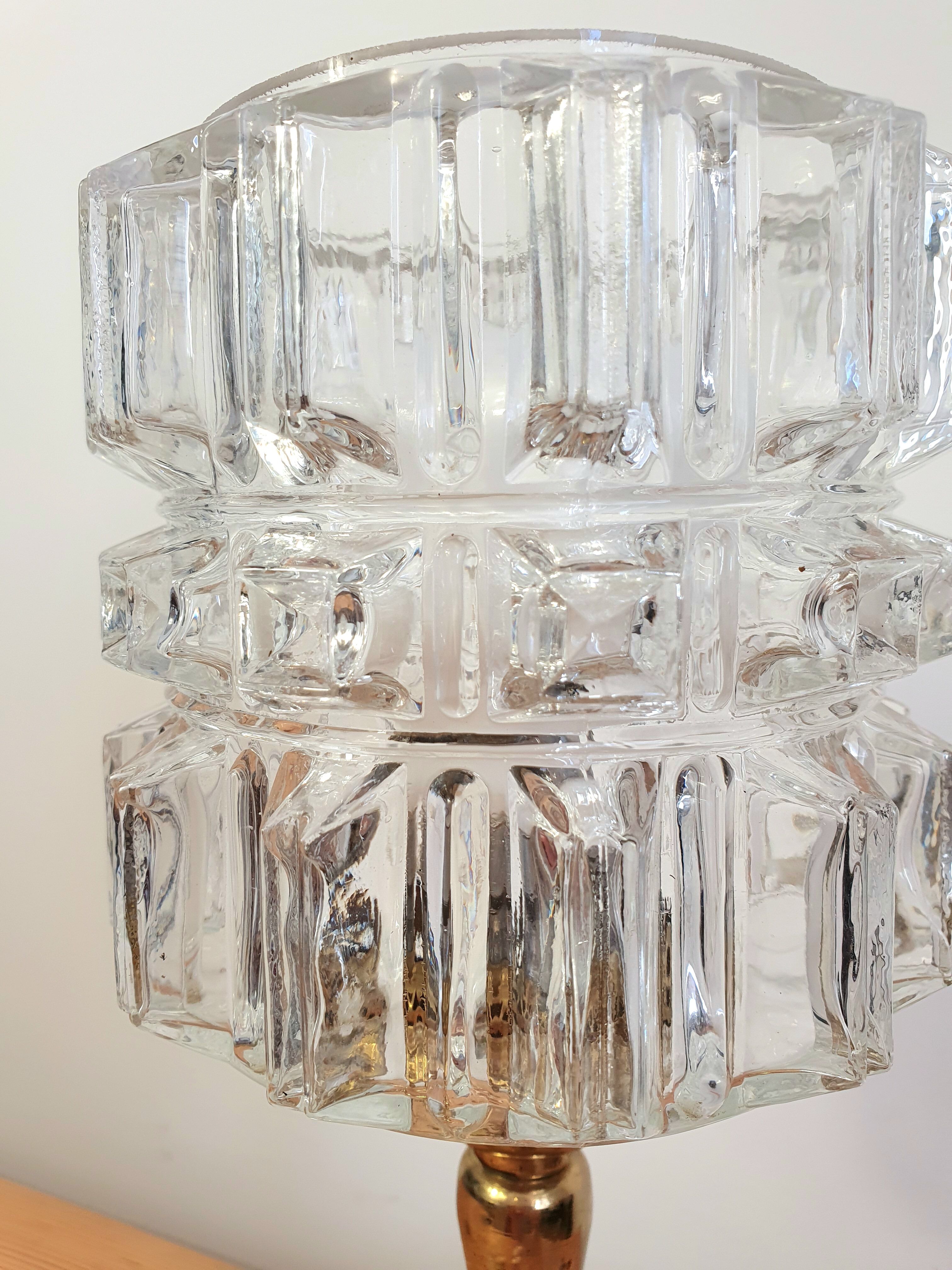 Vintage table lamp, brass foot and glass globe