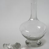 large wine carafe in engraved glass and faceted stopper 1930