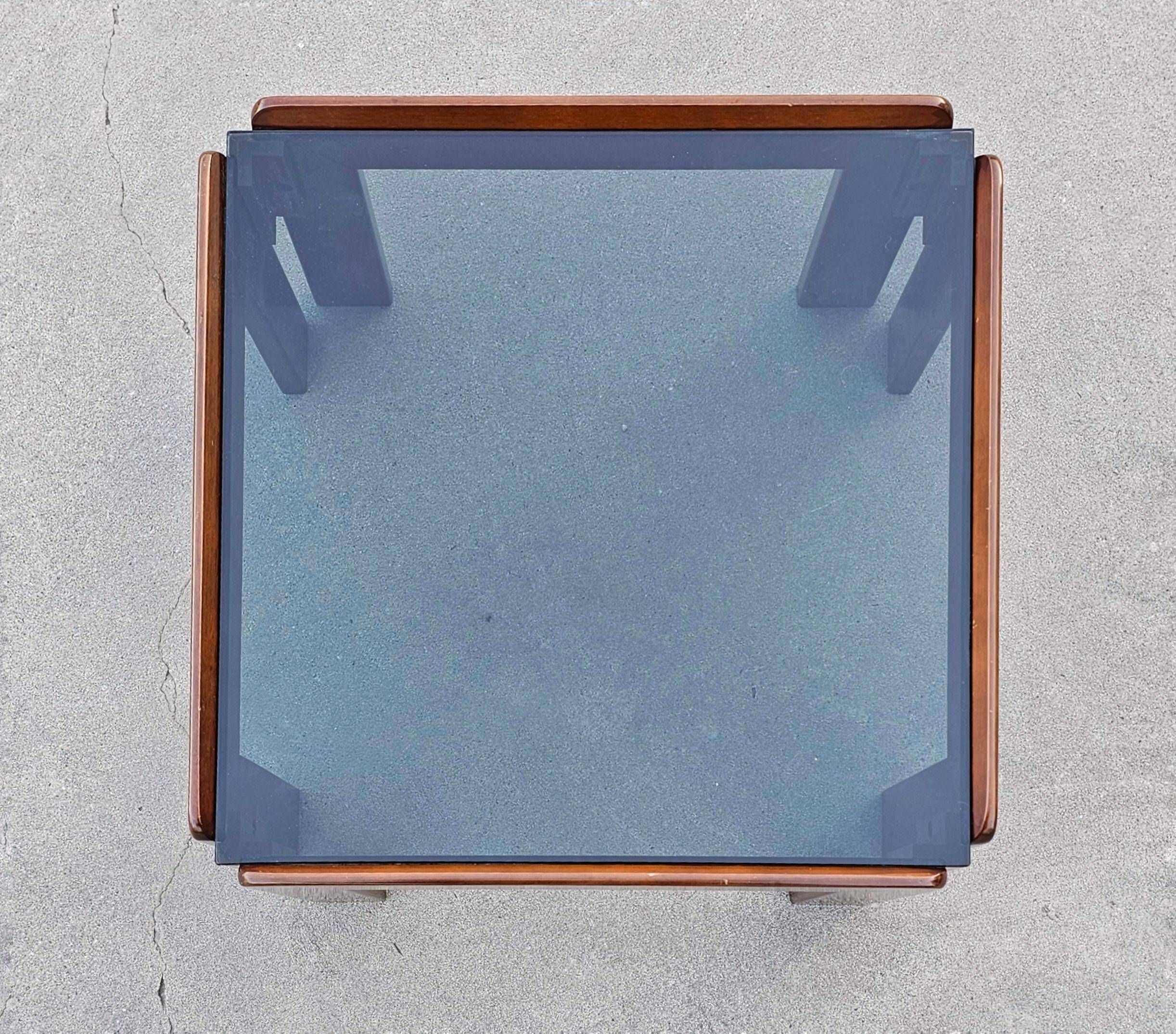 MCM coffee table in walnut and smoked glass by Afra and Tobia Scarpa, 1960s