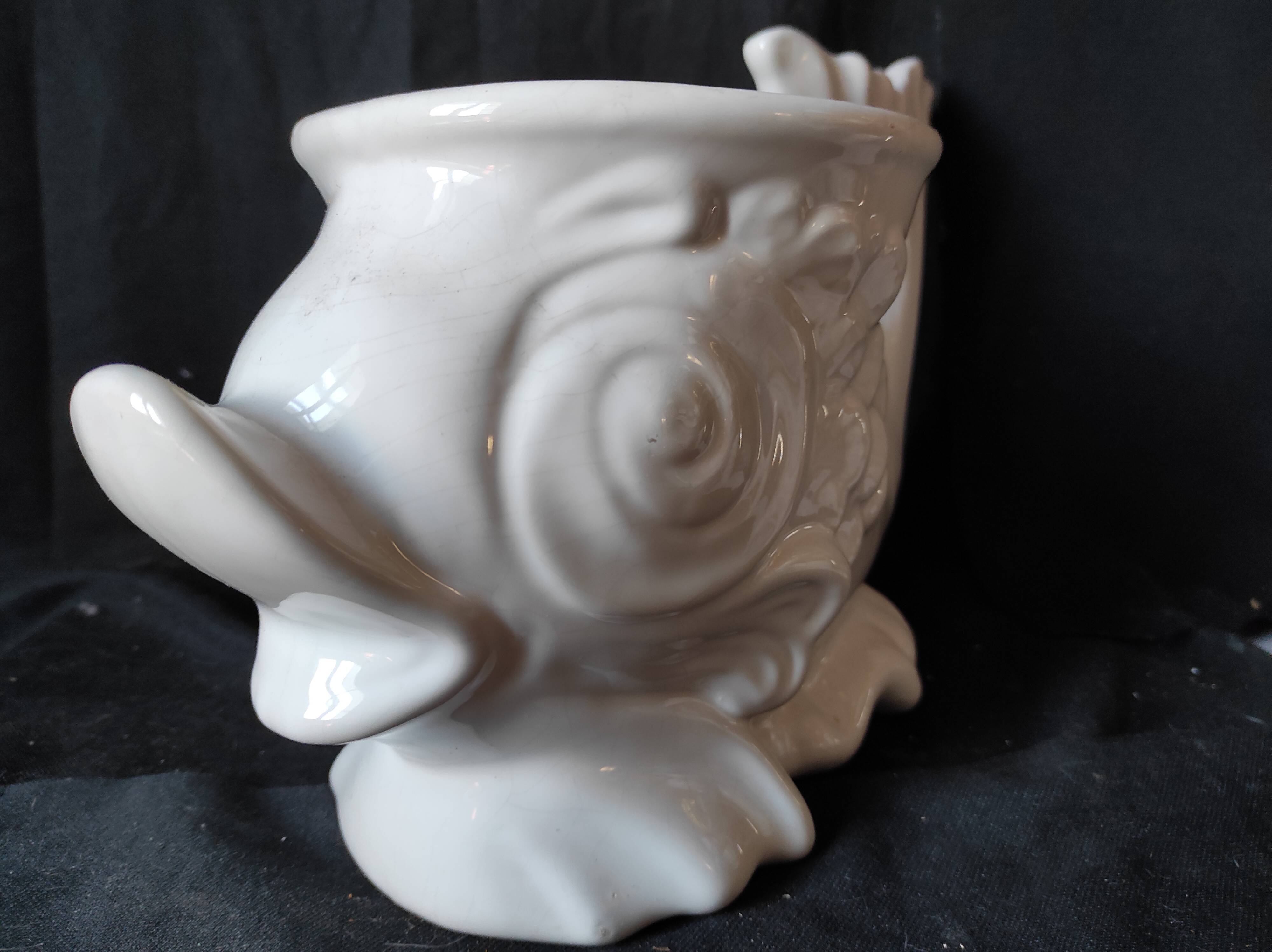 Faience white fish / centerpiece /pot cache/ carp
