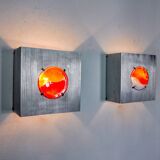 Pair of space-age wall lights, "fusing" glass, Germany, 1970