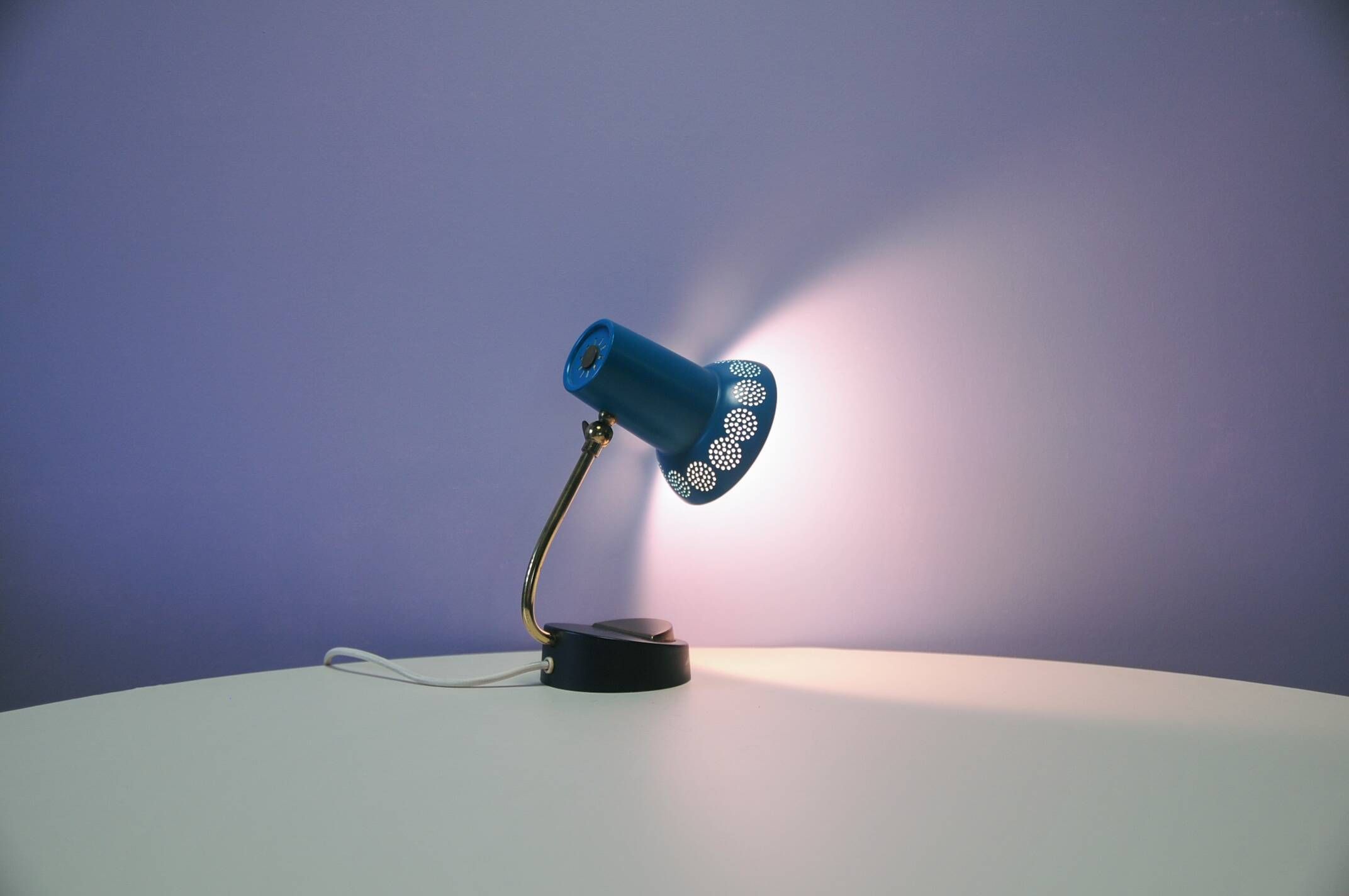 Turquoise metal table lamp Mathieu Mategot