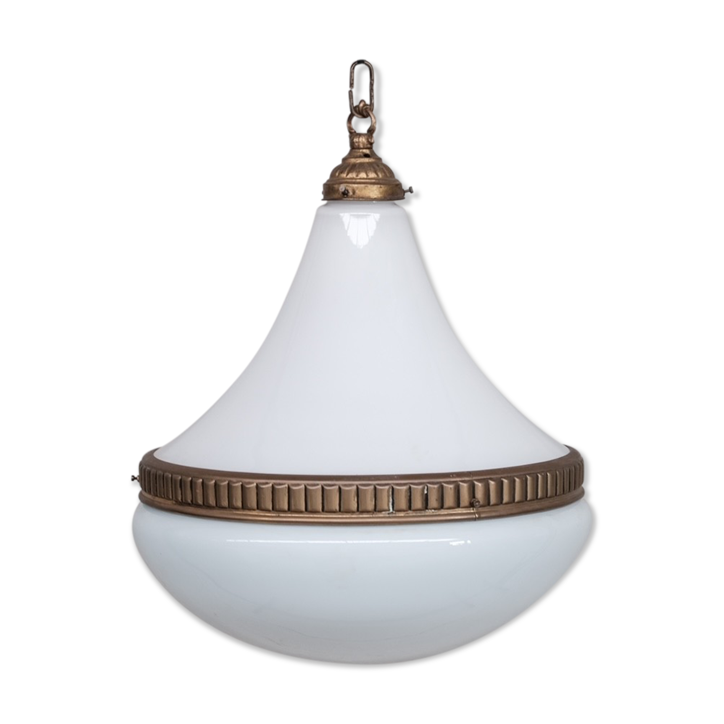 Mid-century opaline and brass pendant light