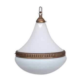 Mid-century opaline and brass pendant light