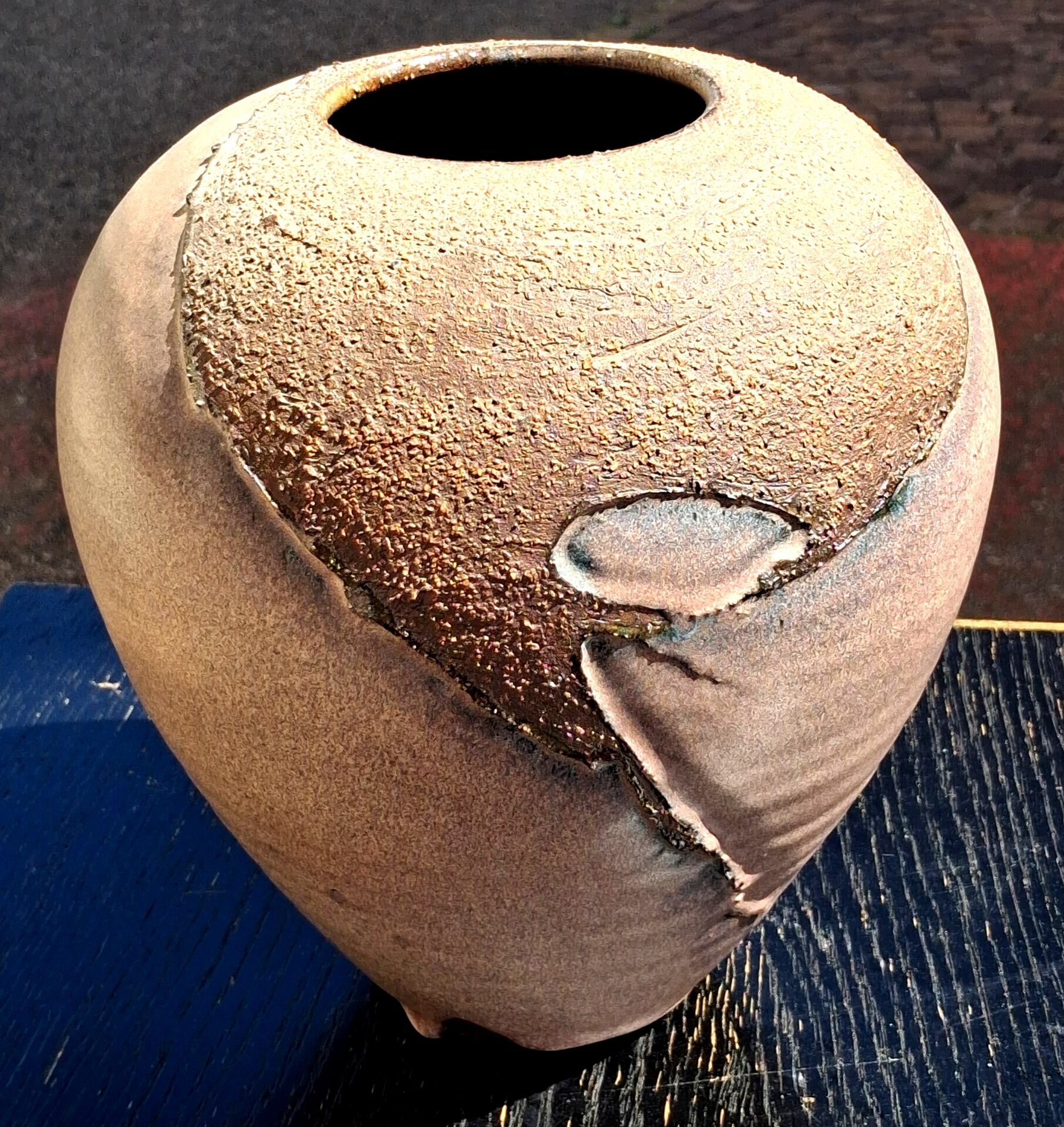 Glazed stoneware vase with a contemporary design, signed to be identified.