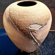 Glazed stoneware vase with a contemporary design, signed to be identified.