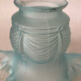 Antique tulip lampshade in blue frosted glass with pleated crown