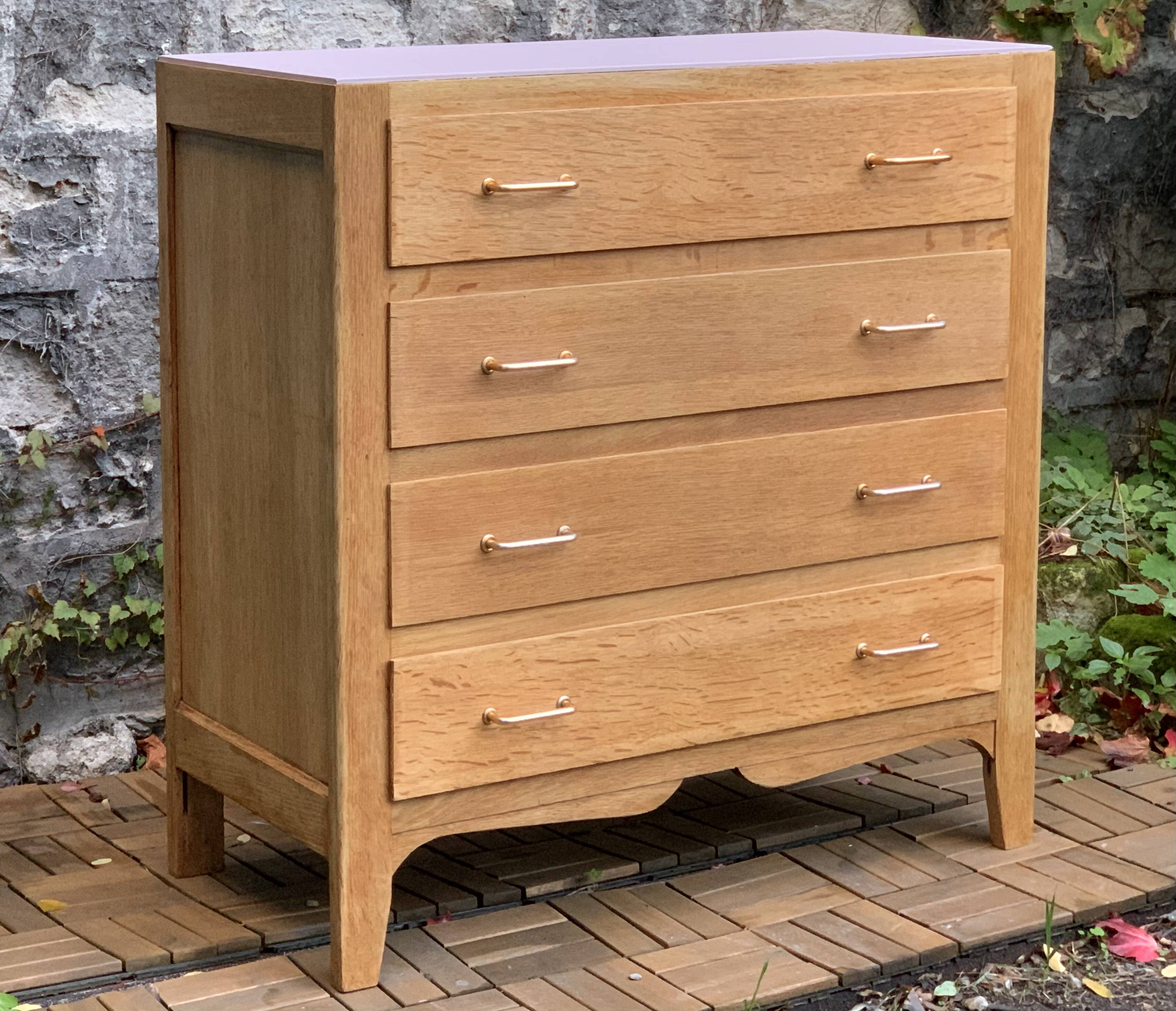 Vintage chest of drawers in solid raw oak 1950