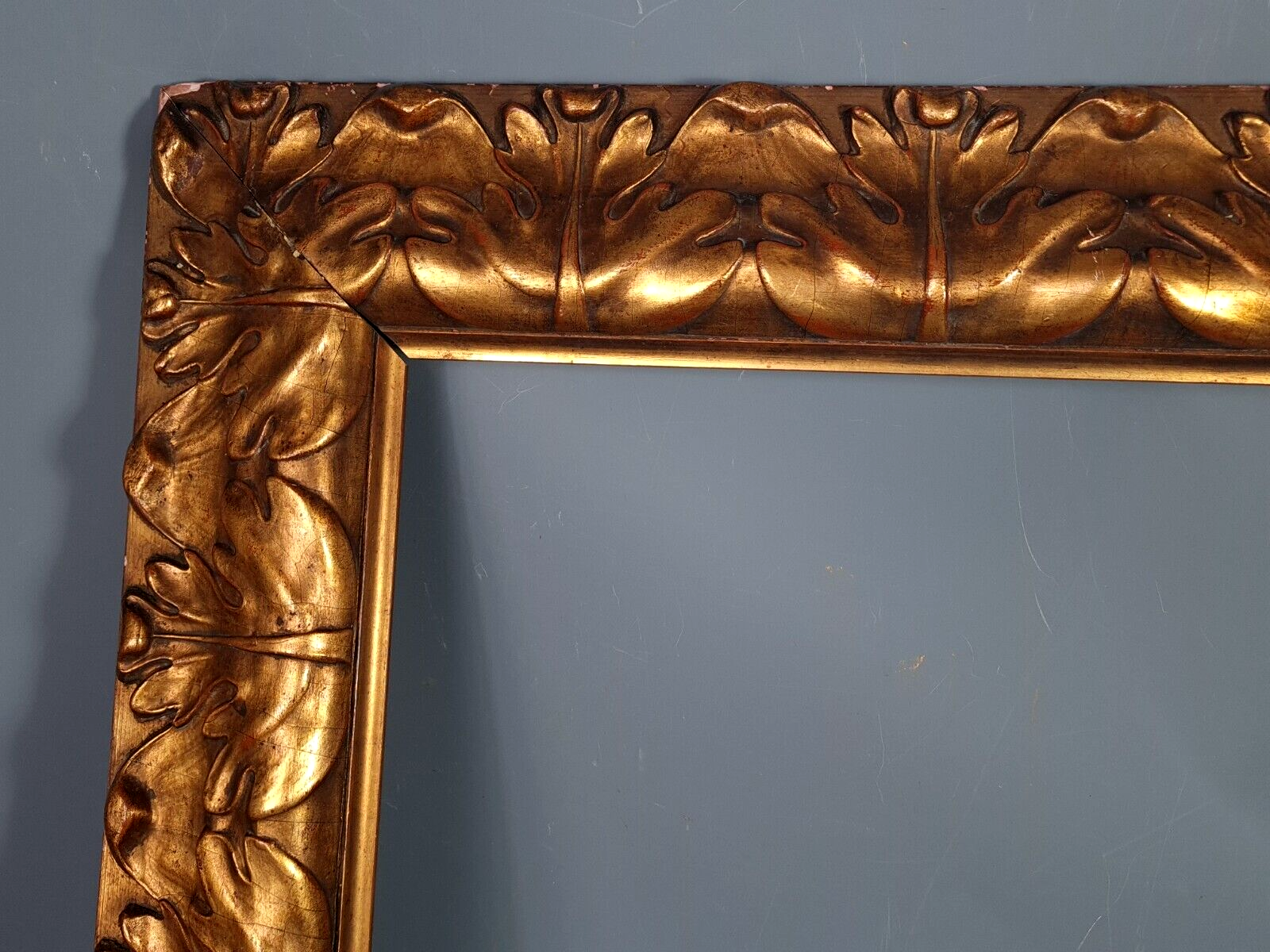 Large frame nineteenth century gilded stucco wood old gold 80x66 foliage 62x47.5 cm SB