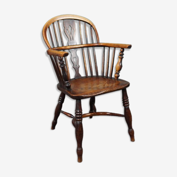 Chaise Windsor antique anglais, dossier bas, 18ème siècle