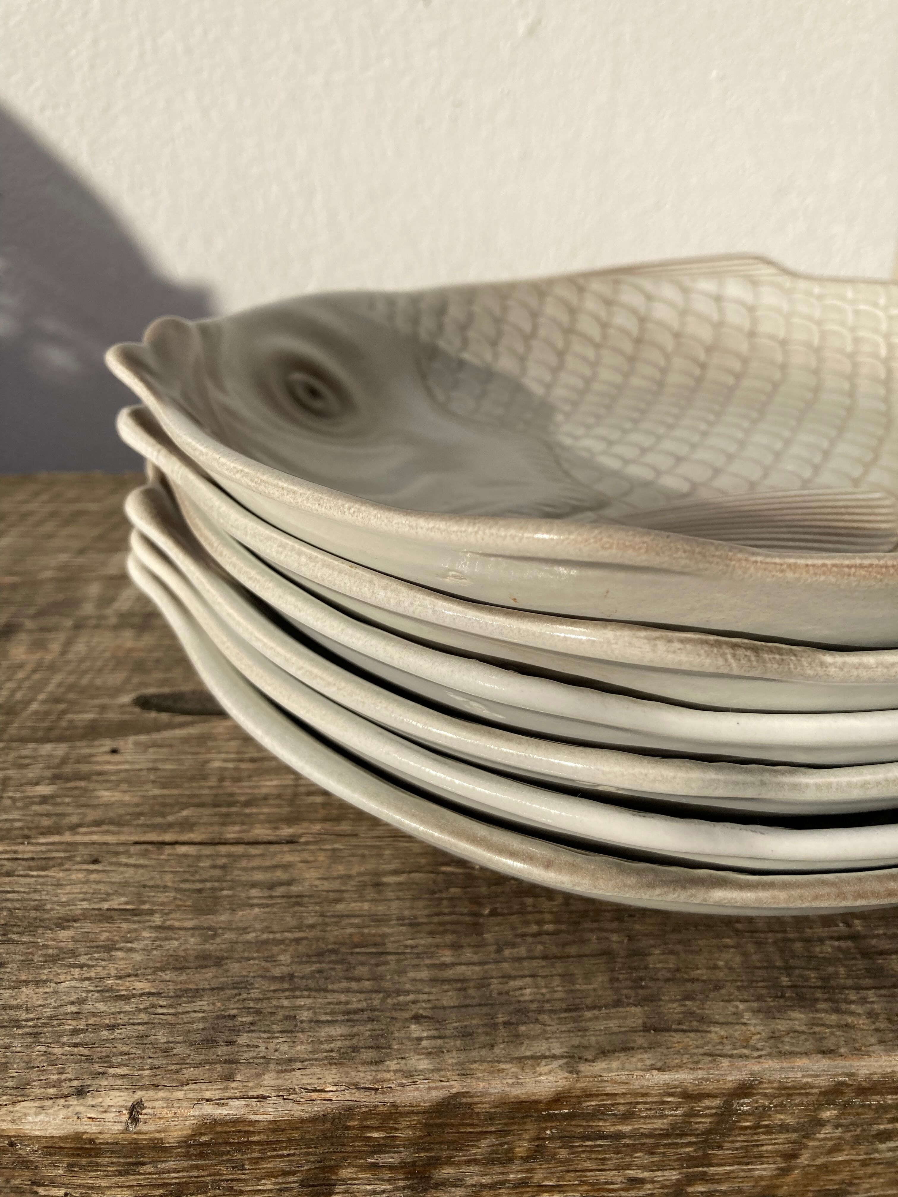6 flat plates fish in beige ceramic Salins les bains
