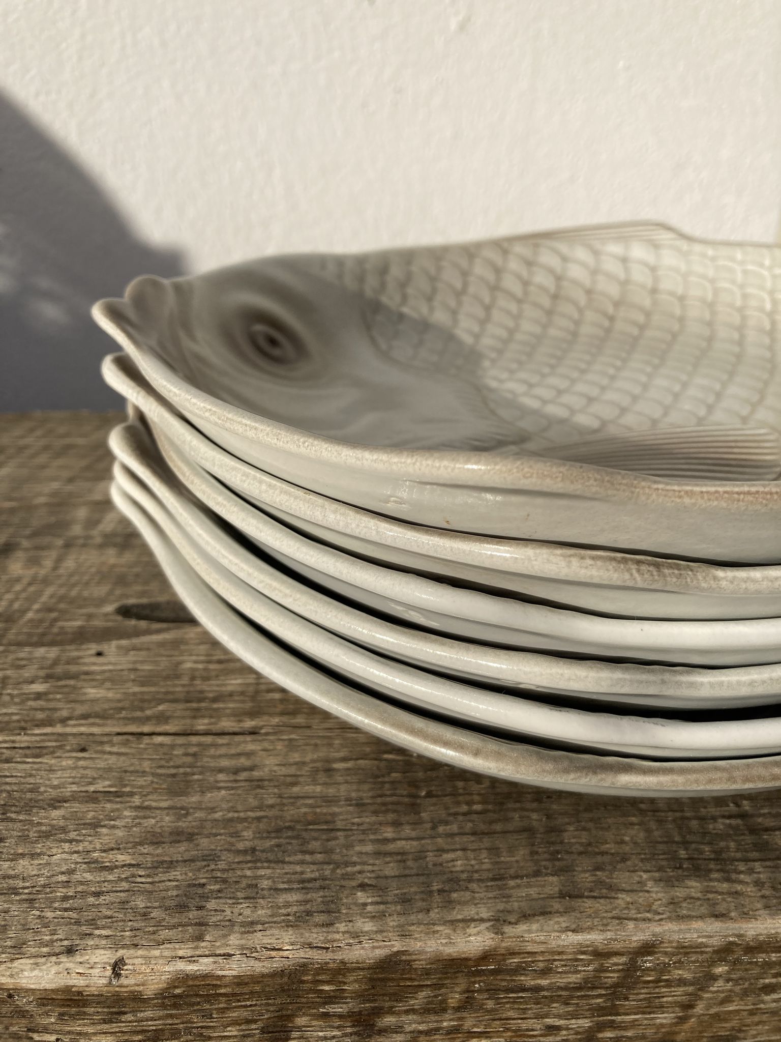 6 flat plates fish in beige ceramic Salins les bains